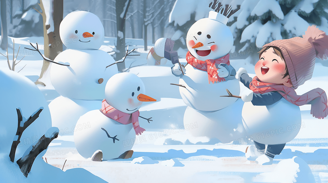 雪地里打雪仗的孩子们插画