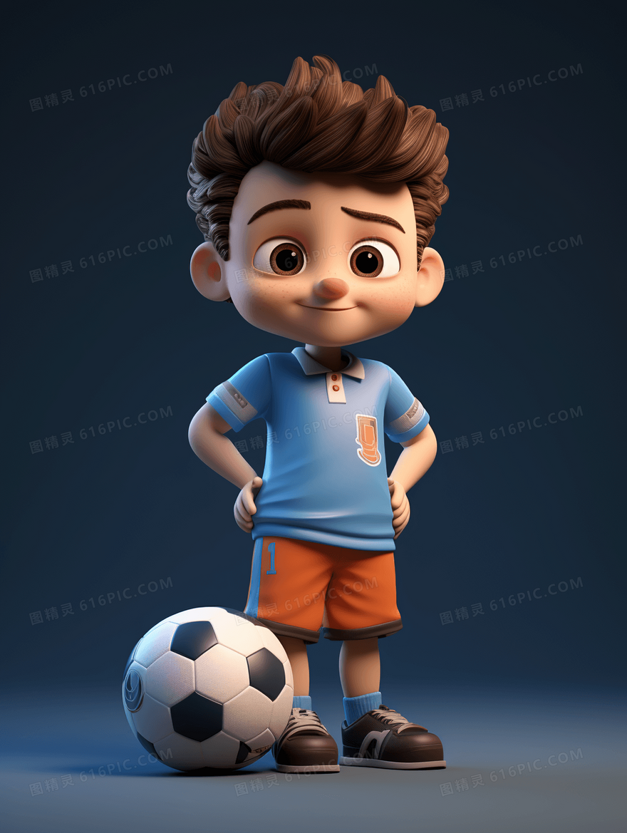 踢足球的小男孩C4D插画