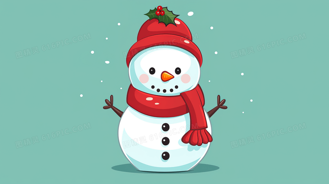 可爱举起双手的雪人插画