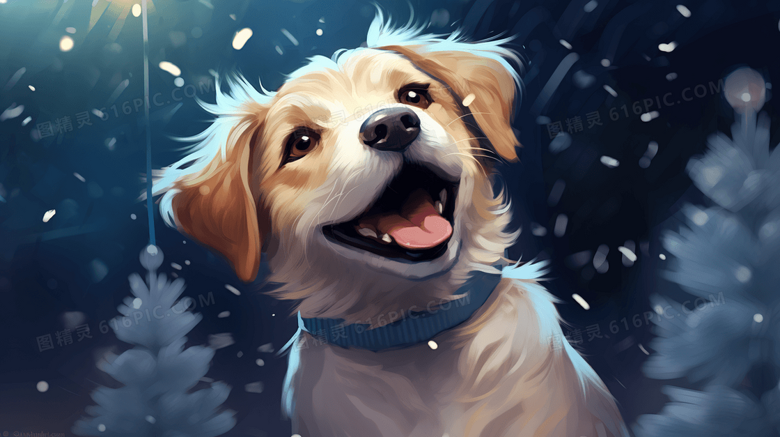 冬季雪地里的可爱小狗插画
