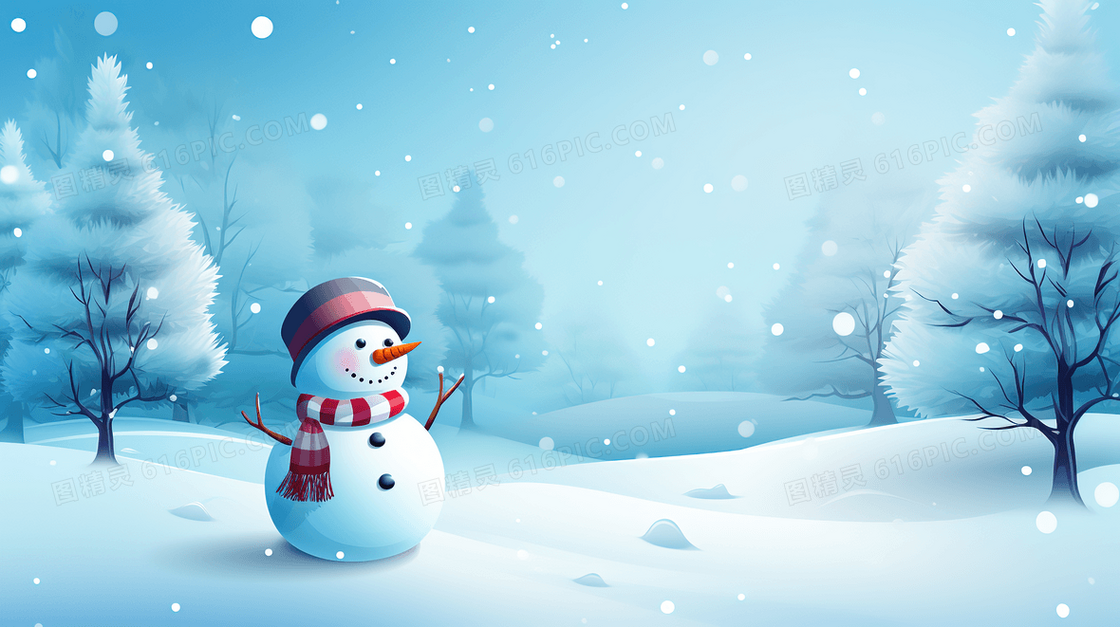 冬季森林雪地里的雪人插画