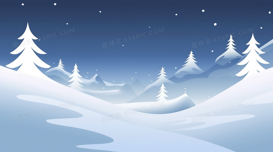 冬天松林雪景插画