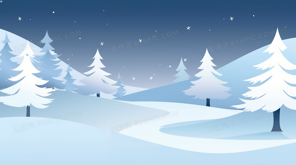 冬天松林雪景插画