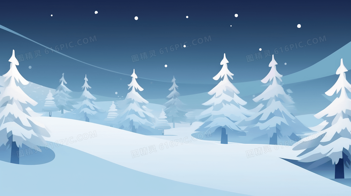 冬季积雪松树林插画
