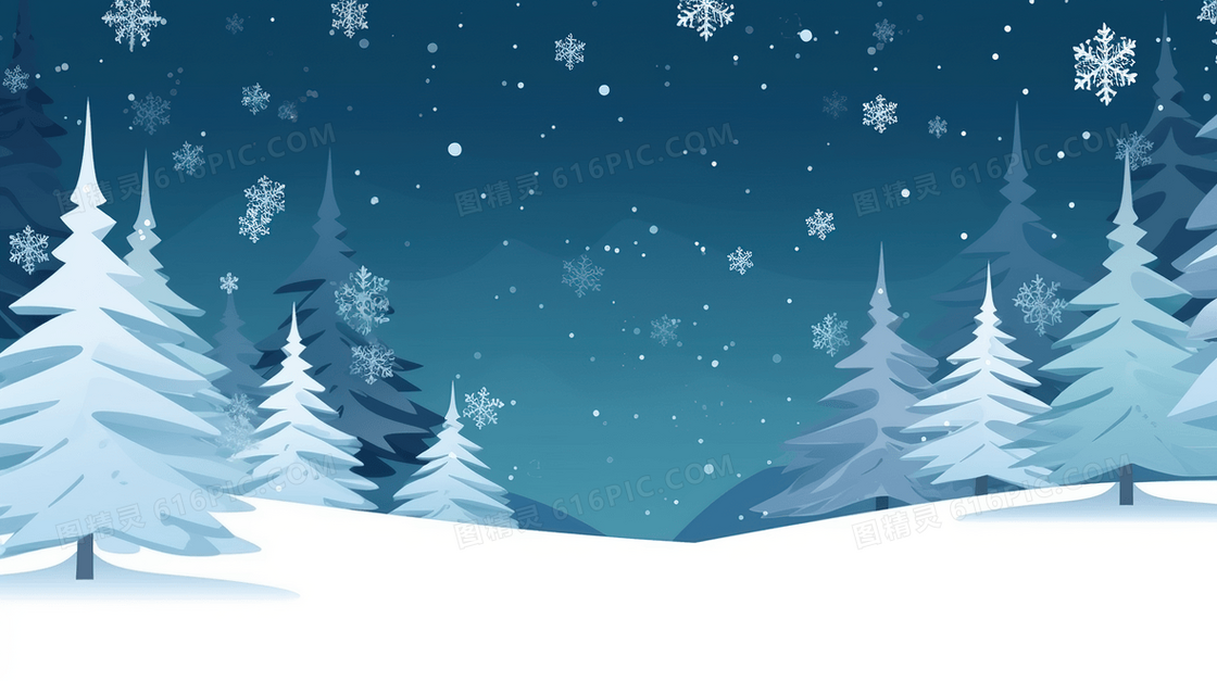 冬季积雪松树林圣诞节插画