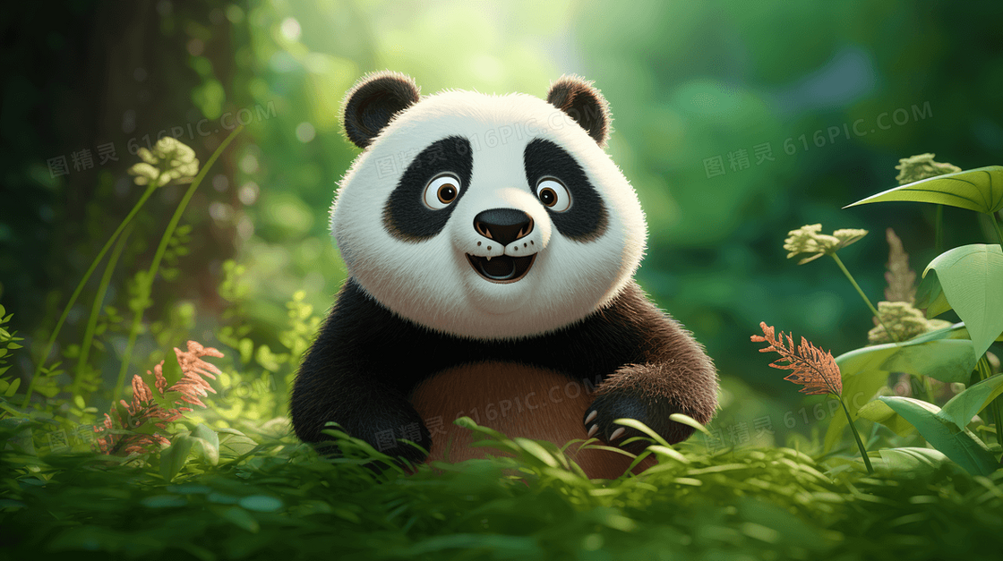 可爱呆萌的3D熊猫插画