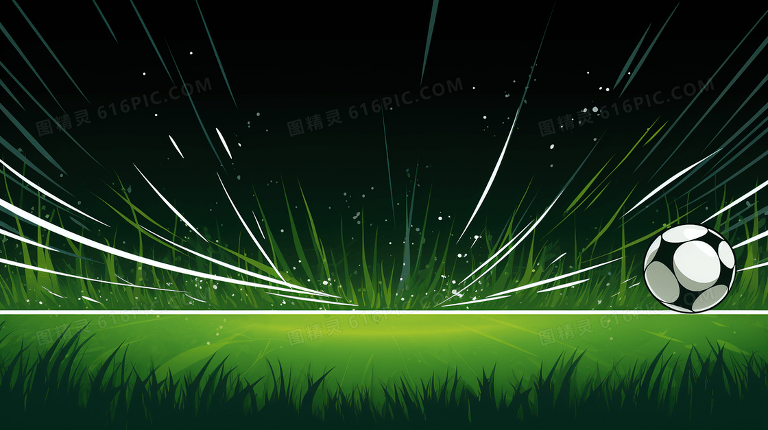草坪上飞行的足球插画