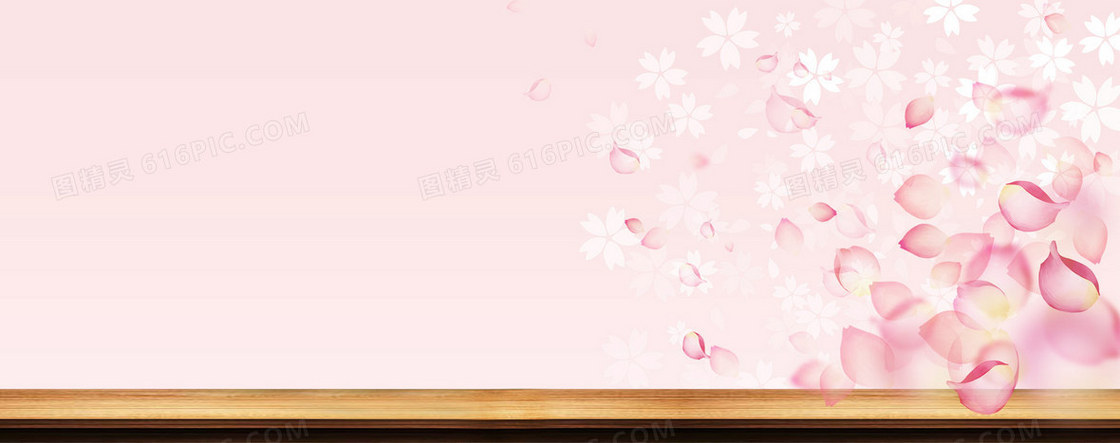日系美食粉色木板展台樱花背景