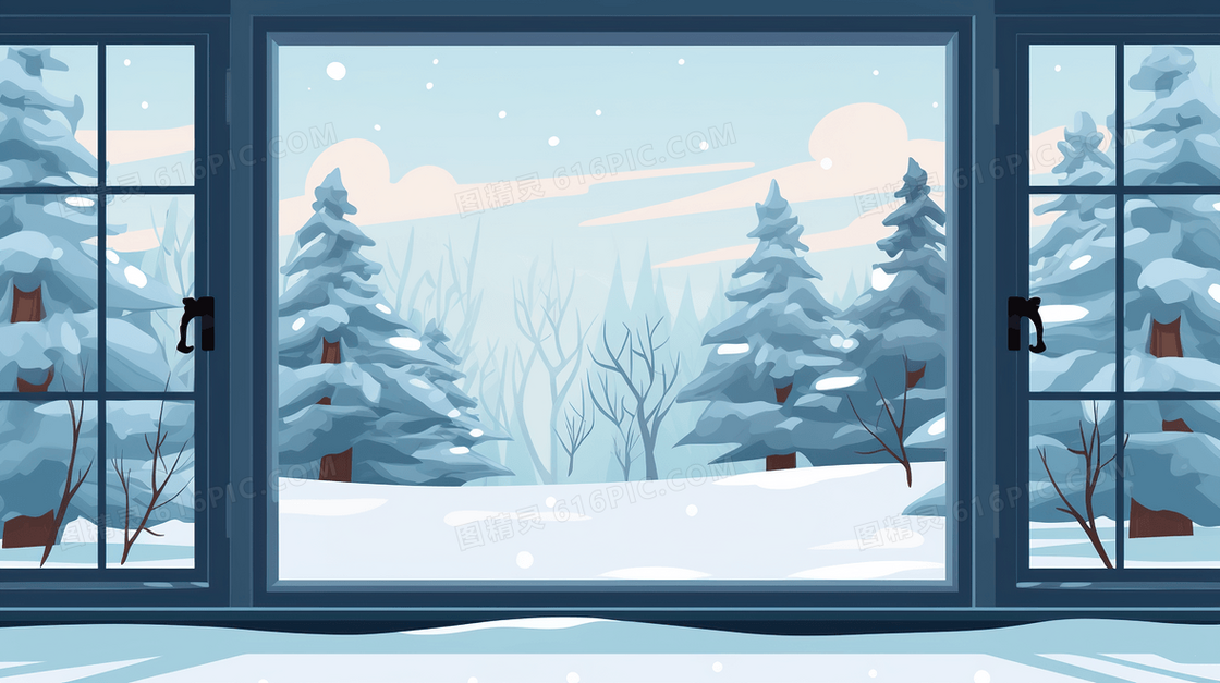 唯美冬季雪天雪地雪景插画