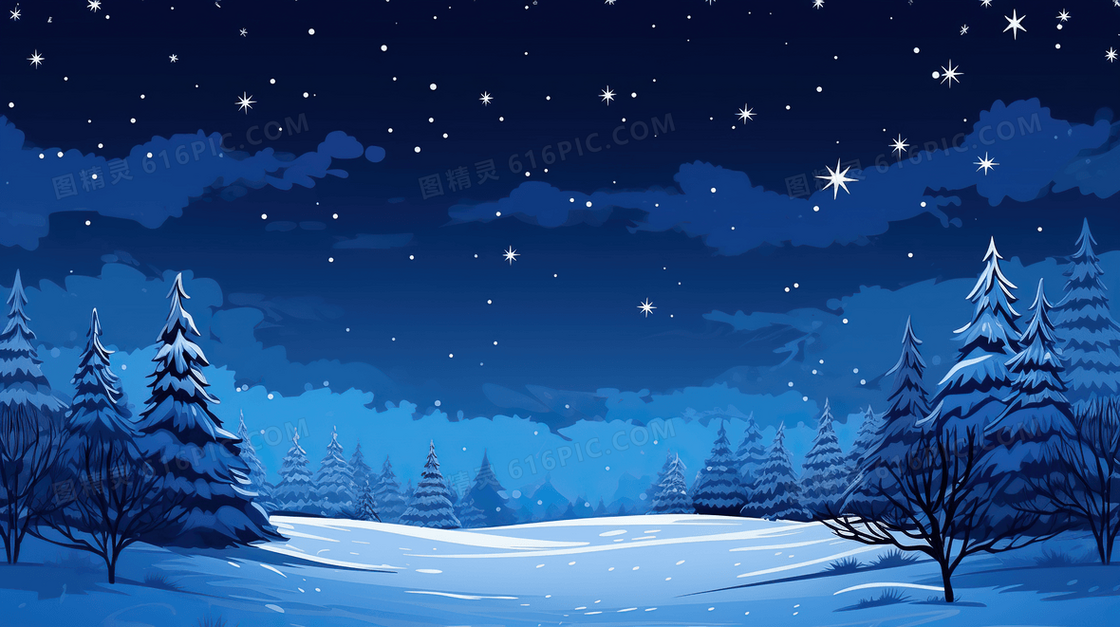 唯美冬季雪天雪地雪景插画