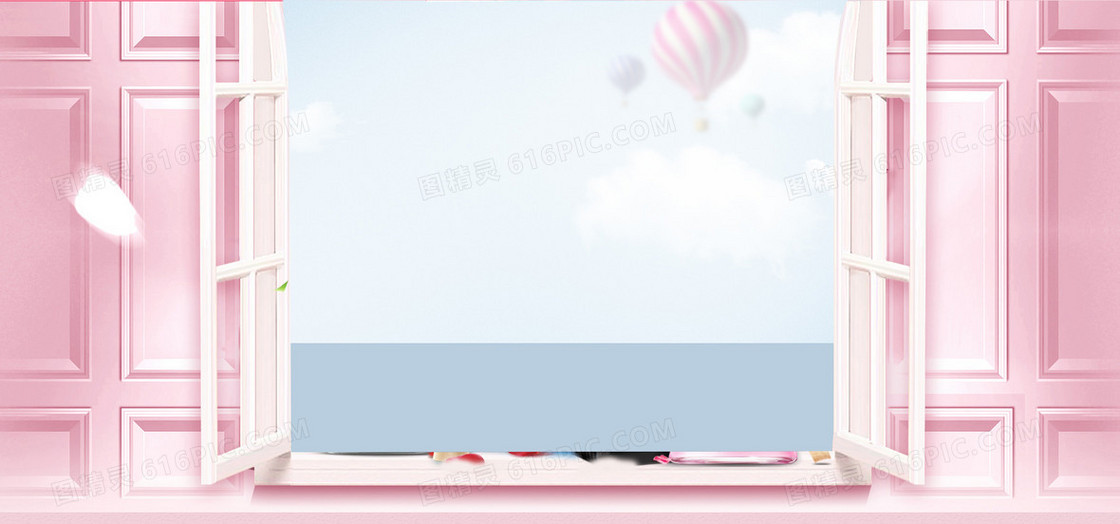 粉色花瓣窗户浪漫粉色banner背景