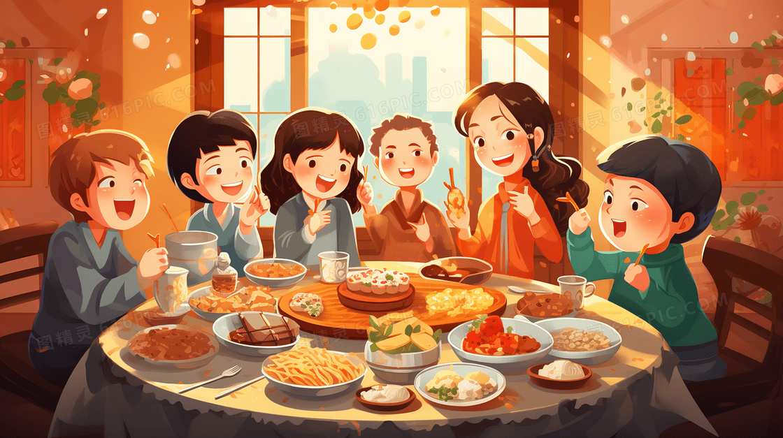 孩子们的春节假期聚会插画