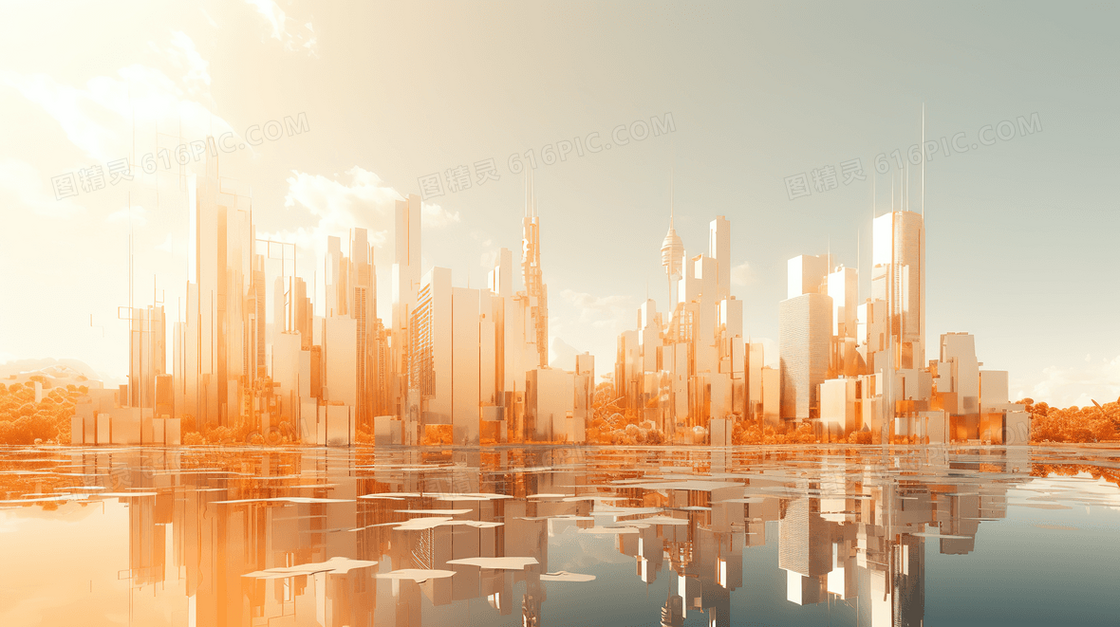 金色城市建筑风景概念图片