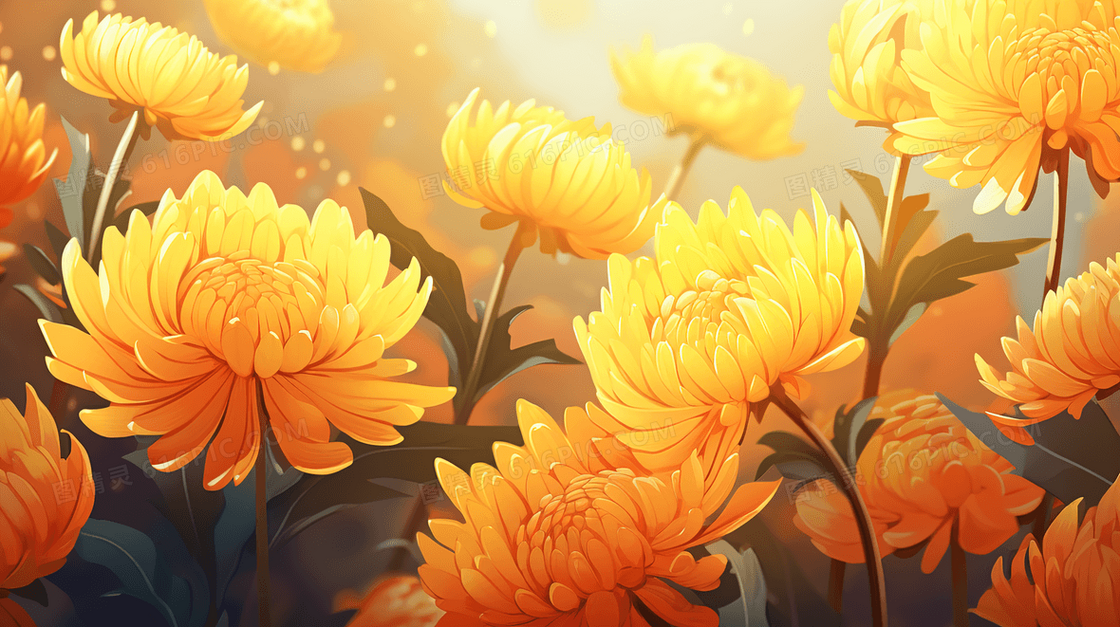 绽放的美丽菊花花卉插画
