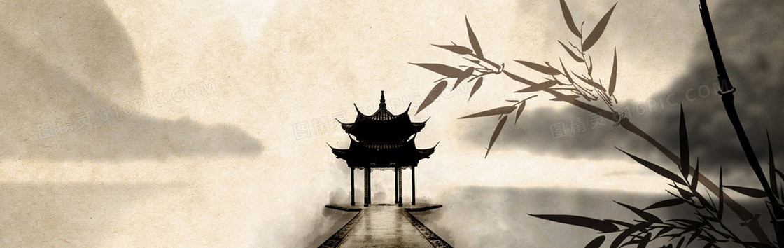 亭子水墨画banner背景