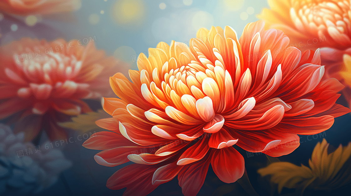 绽放的美丽菊花花卉插画