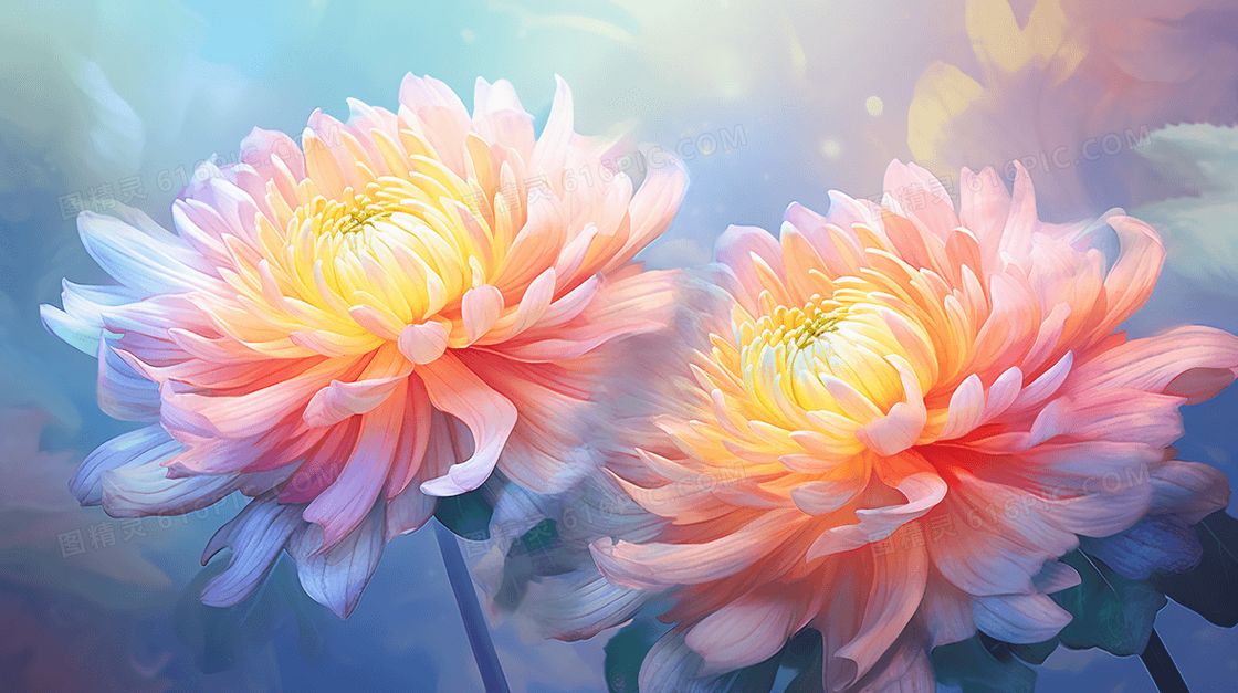 绽放的美丽菊花花卉插画
