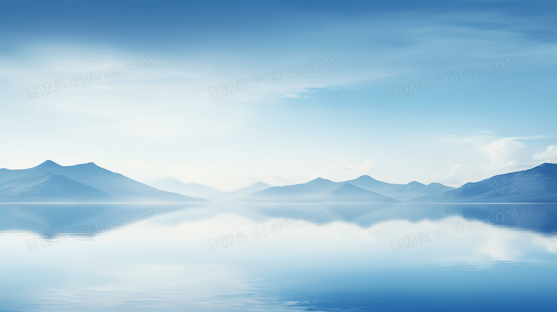 湖面倒映远山和蓝天插画