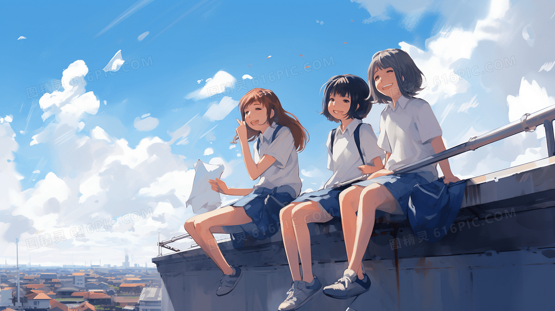 卡通大学生国际青年节青春活力插画