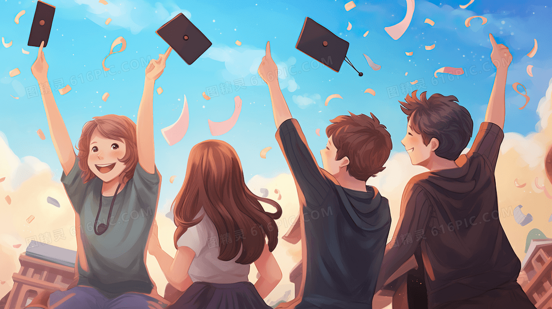 卡通大学生毕业典礼插画