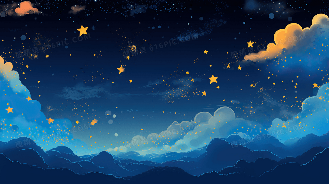 唯美星空夜晚风景插画