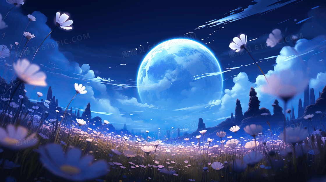 唯美星空夜晚风景晚安插画