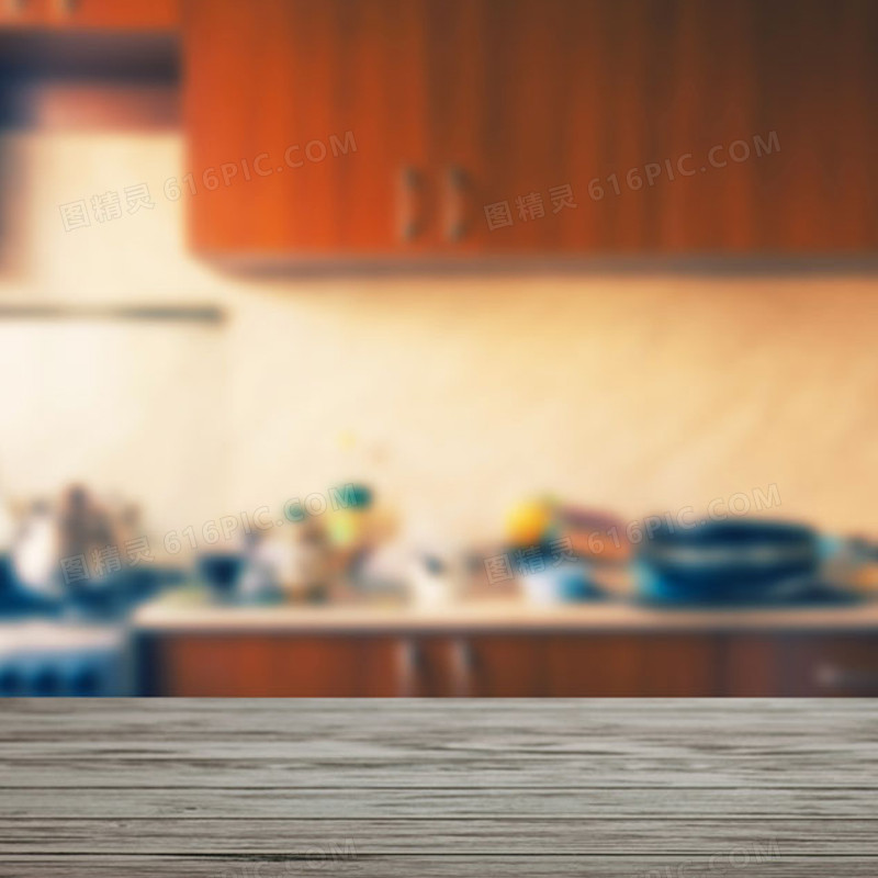 木板展台朦胧厨房背景图