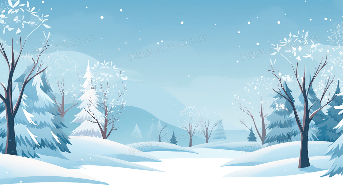 冬季雪中的雪地森林插画