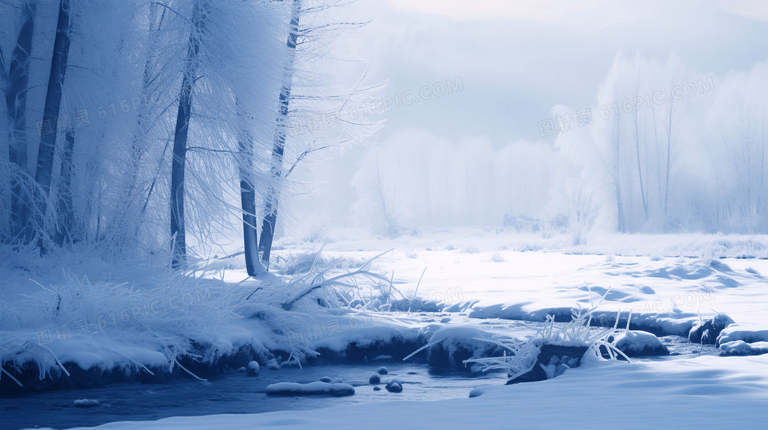 冬天被雪覆盖的森林雪景插画