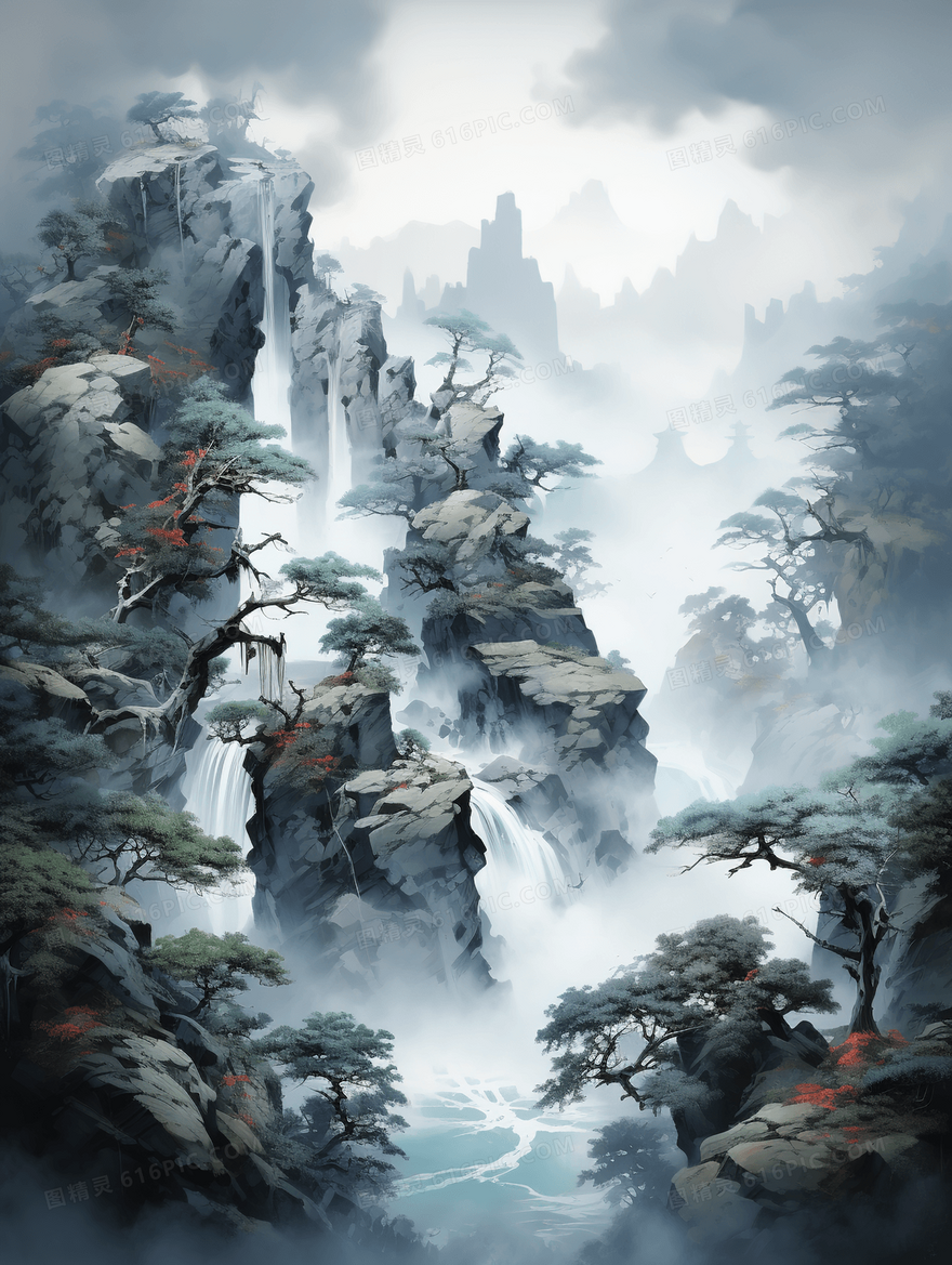 重阳节山水风景插画