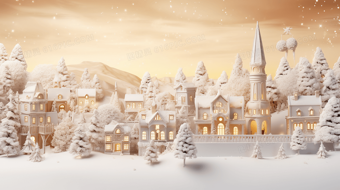 被雪覆盖的松树林里的教堂小屋圣诞节概念图片