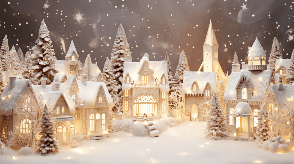 被雪覆盖的松树林里的教堂小屋圣诞节概念图片