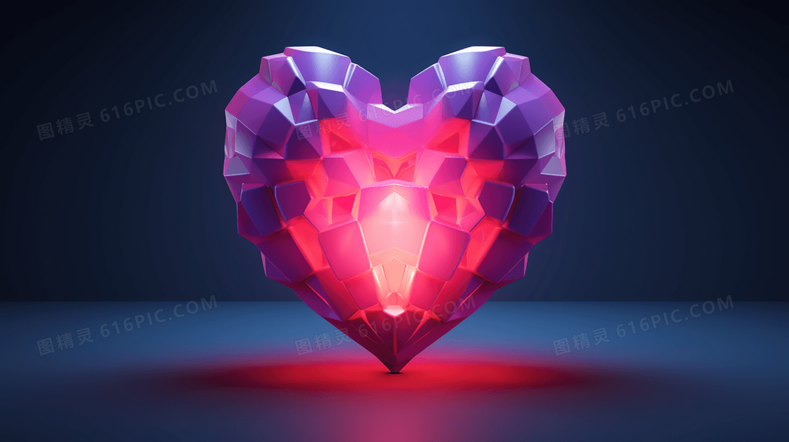 3D粉色心形钻石概念图片