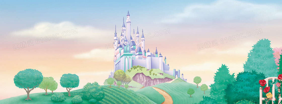 手绘卡通迪士尼城堡背景
