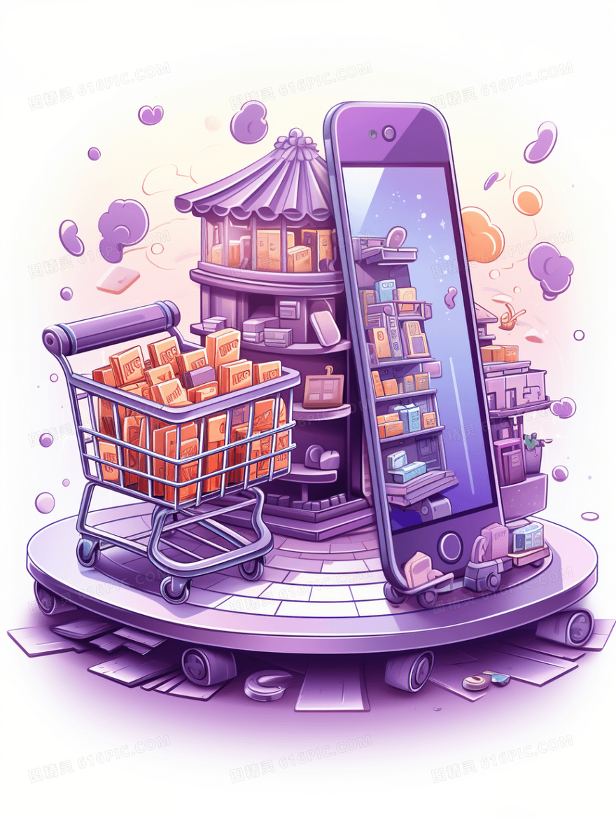 紫色双十一电商线上购物促销插画