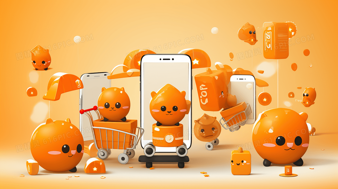 橙色双十一电商线上购物促销插画