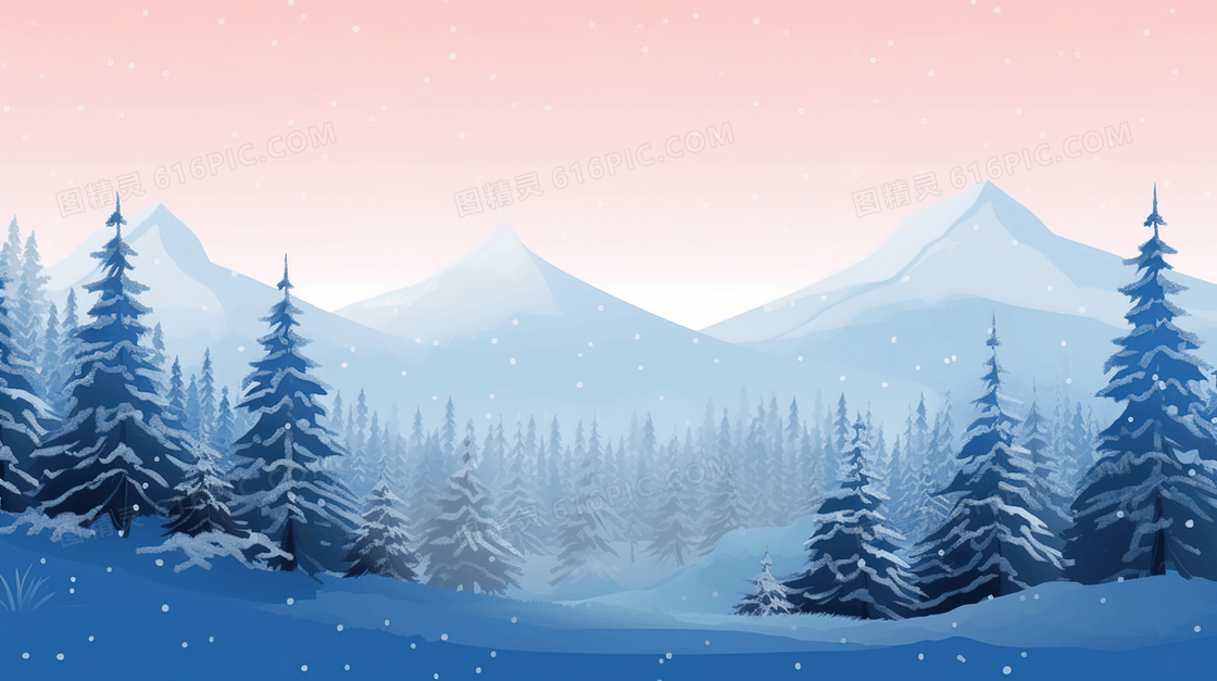 冬季远山森林风景插画