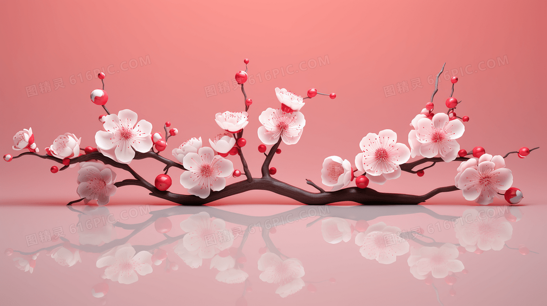 3D立体装饰梅花插画