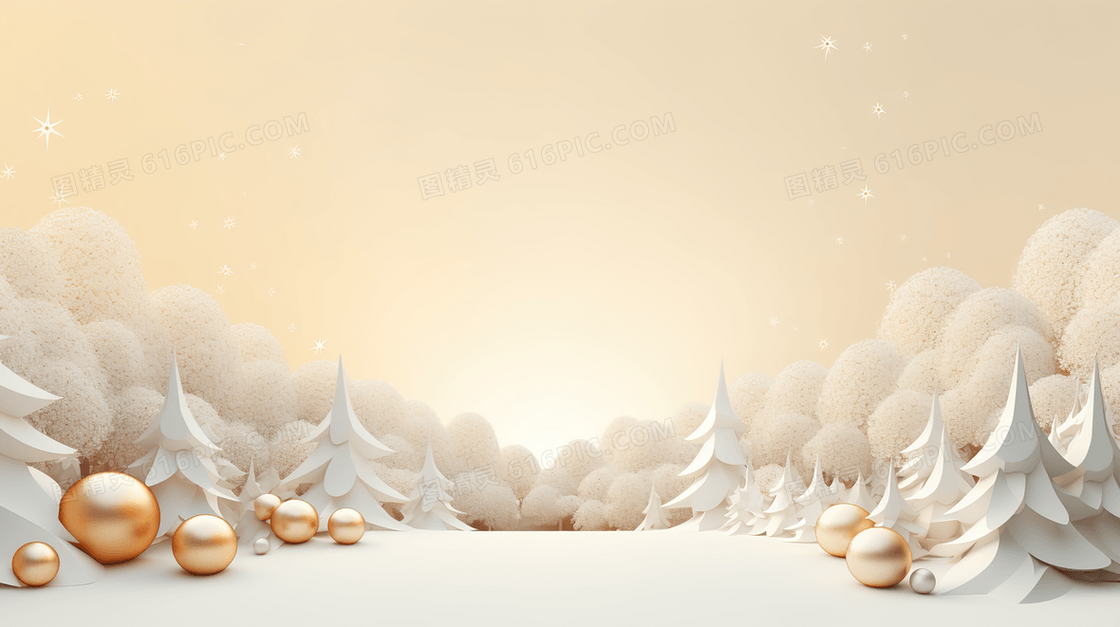金白色调C4D圣诞节装饰概念图片