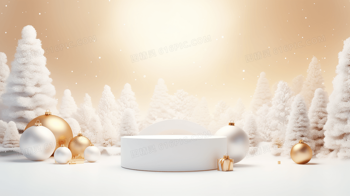 金白色调C4D圣诞节装饰概念图片