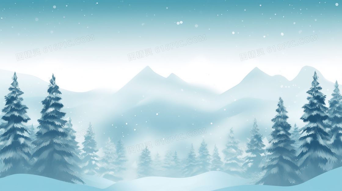 冬季雪雾山林插画