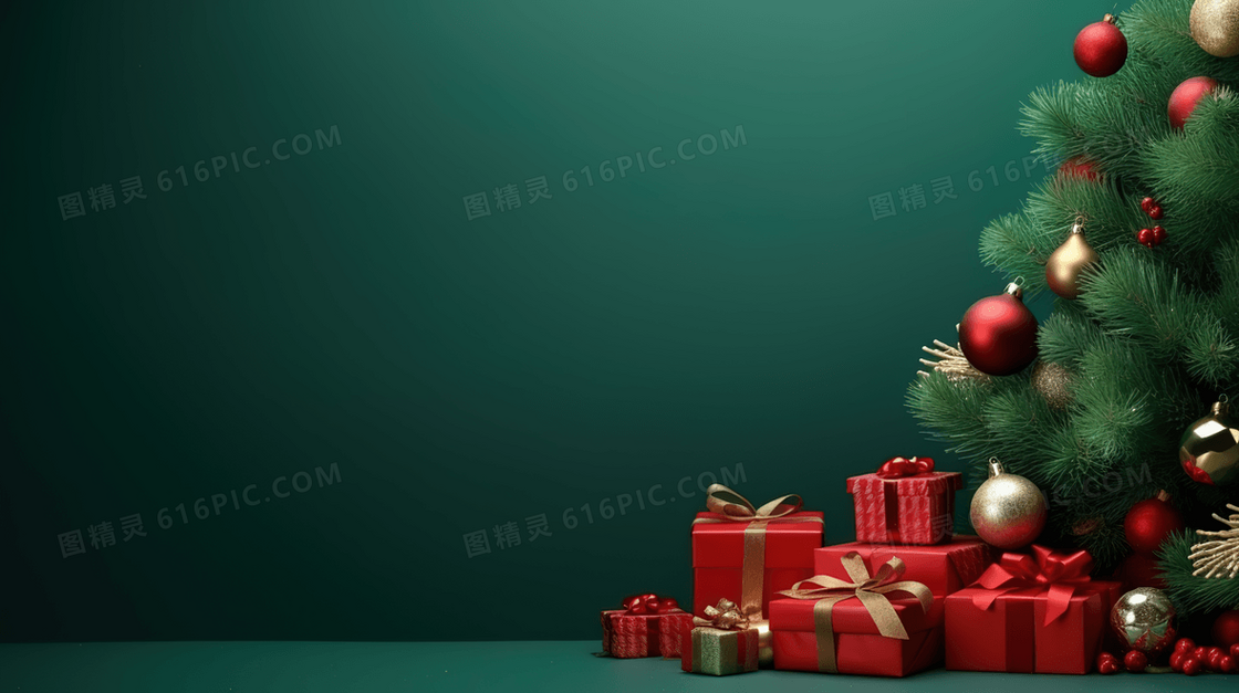 渐变绿底色圣诞树装饰概念图片