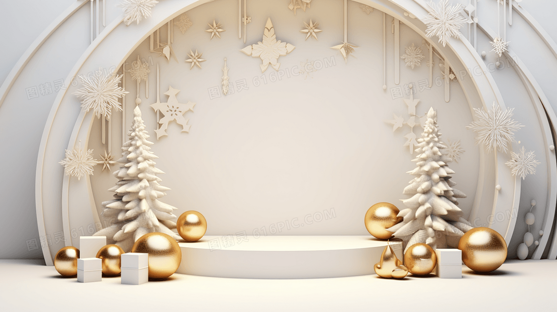 白色圣诞松树圆弧展示墙圣诞节概念图片
