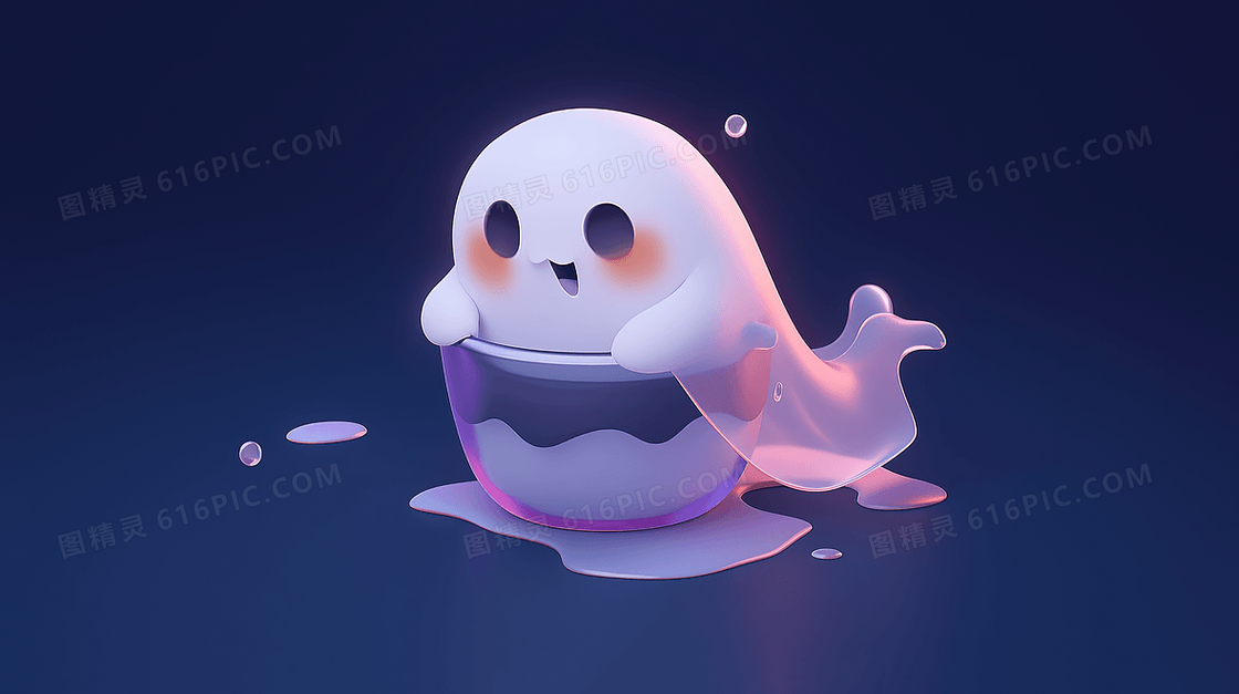 可爱逼真的白色3D小幽灵插画