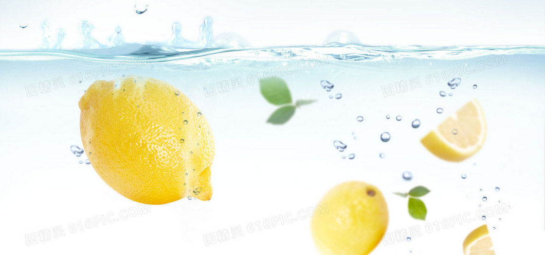 清新水果柠檬水珠背景banner