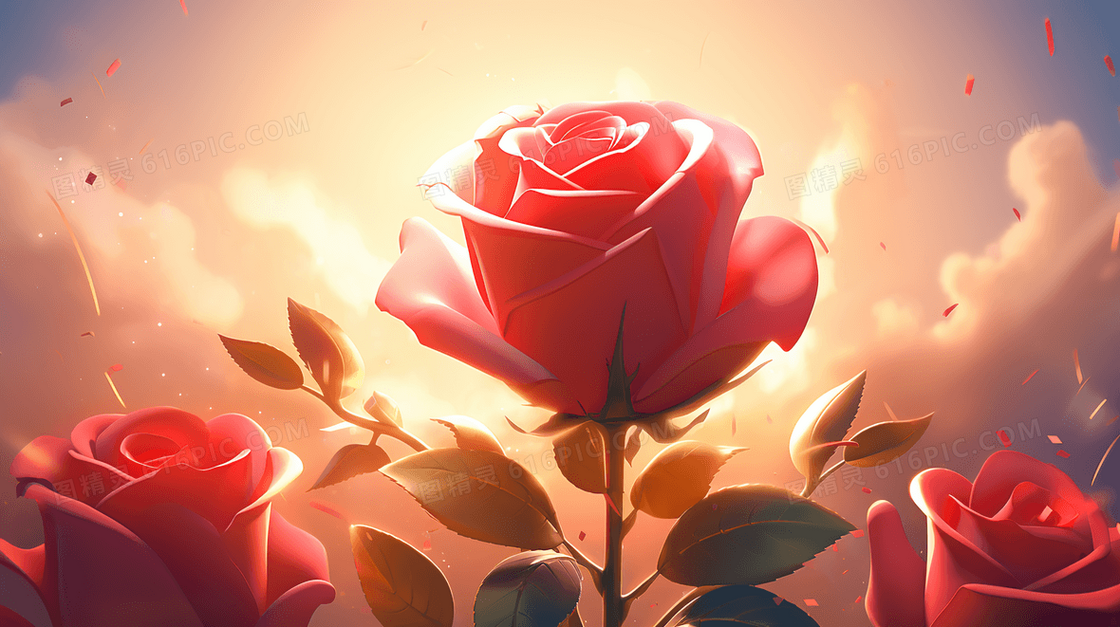 情人节浪漫的红色玫瑰礼物插画