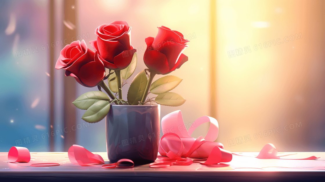 情人节浪漫的红色玫瑰礼物插画