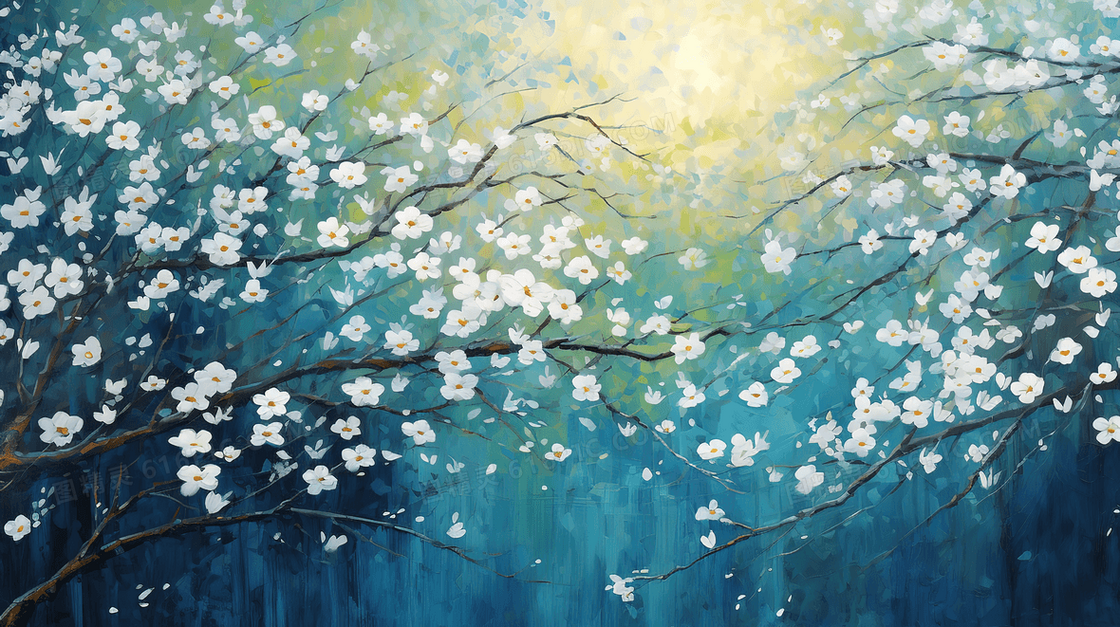 春季盛开的白色梨花插画