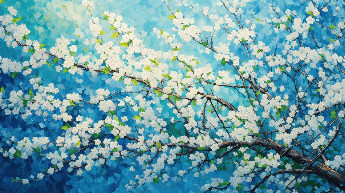 春季盛开的白色梨花插画