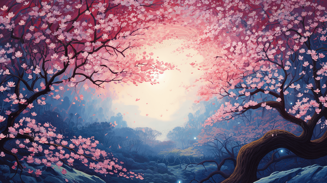 春季盛开的花朵插画